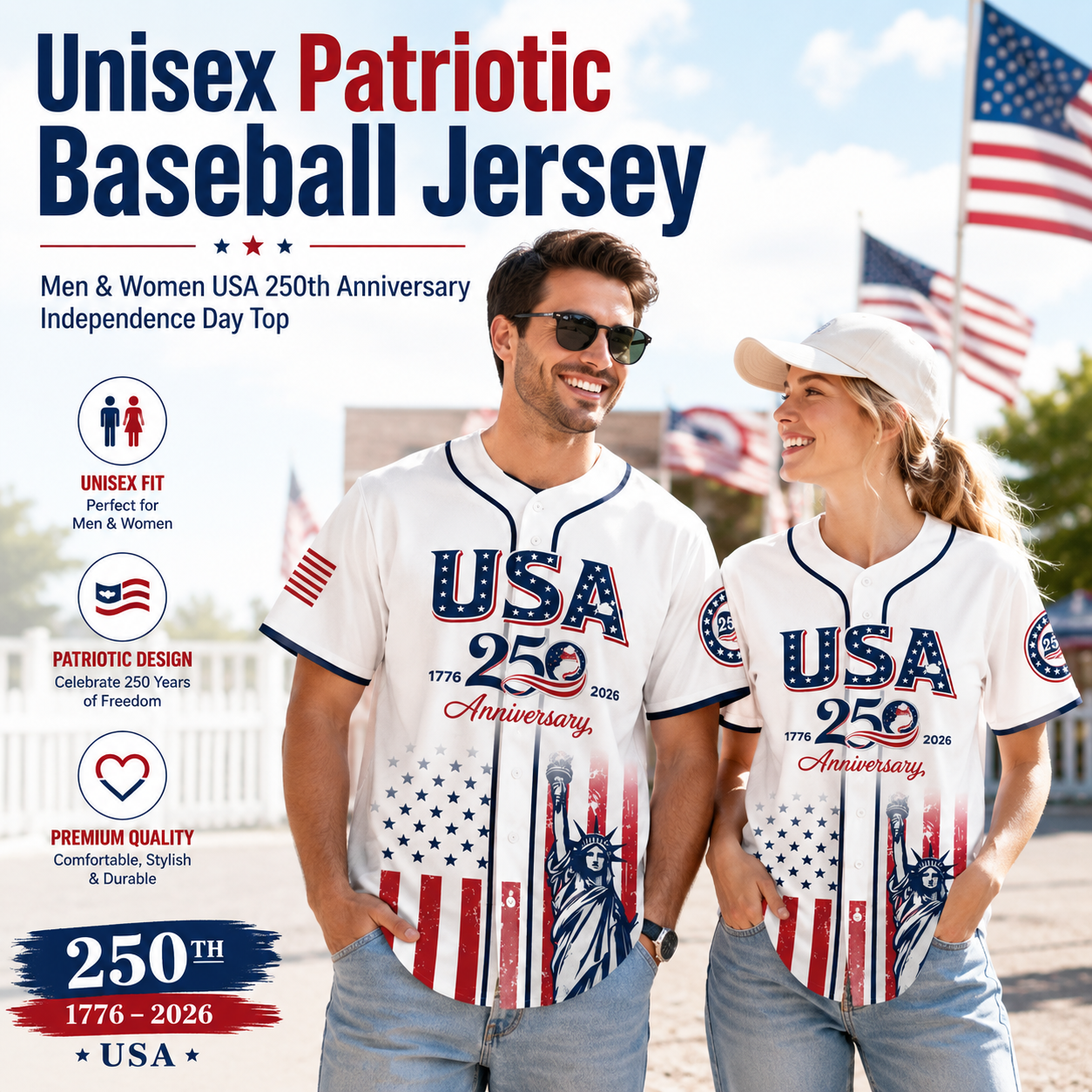 🔥Limited Time 49% Off✨USA 250th Anniversary Baseball Jersey – 1776-2026 Independence Day