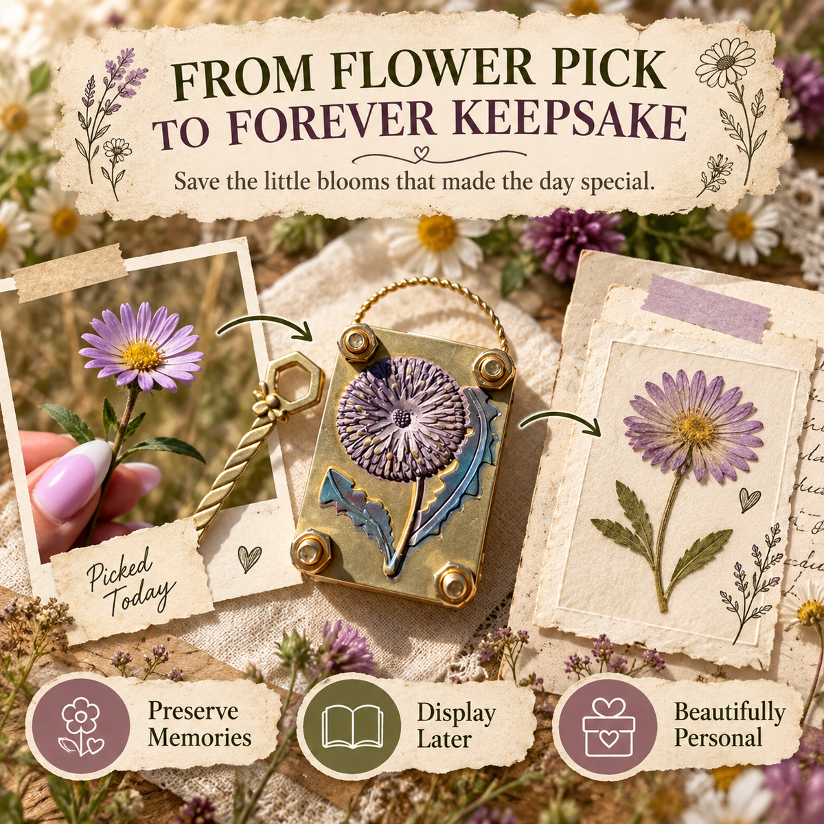 🌼 Mini Flower Press Keepsake for Tiny Blooms & Petals