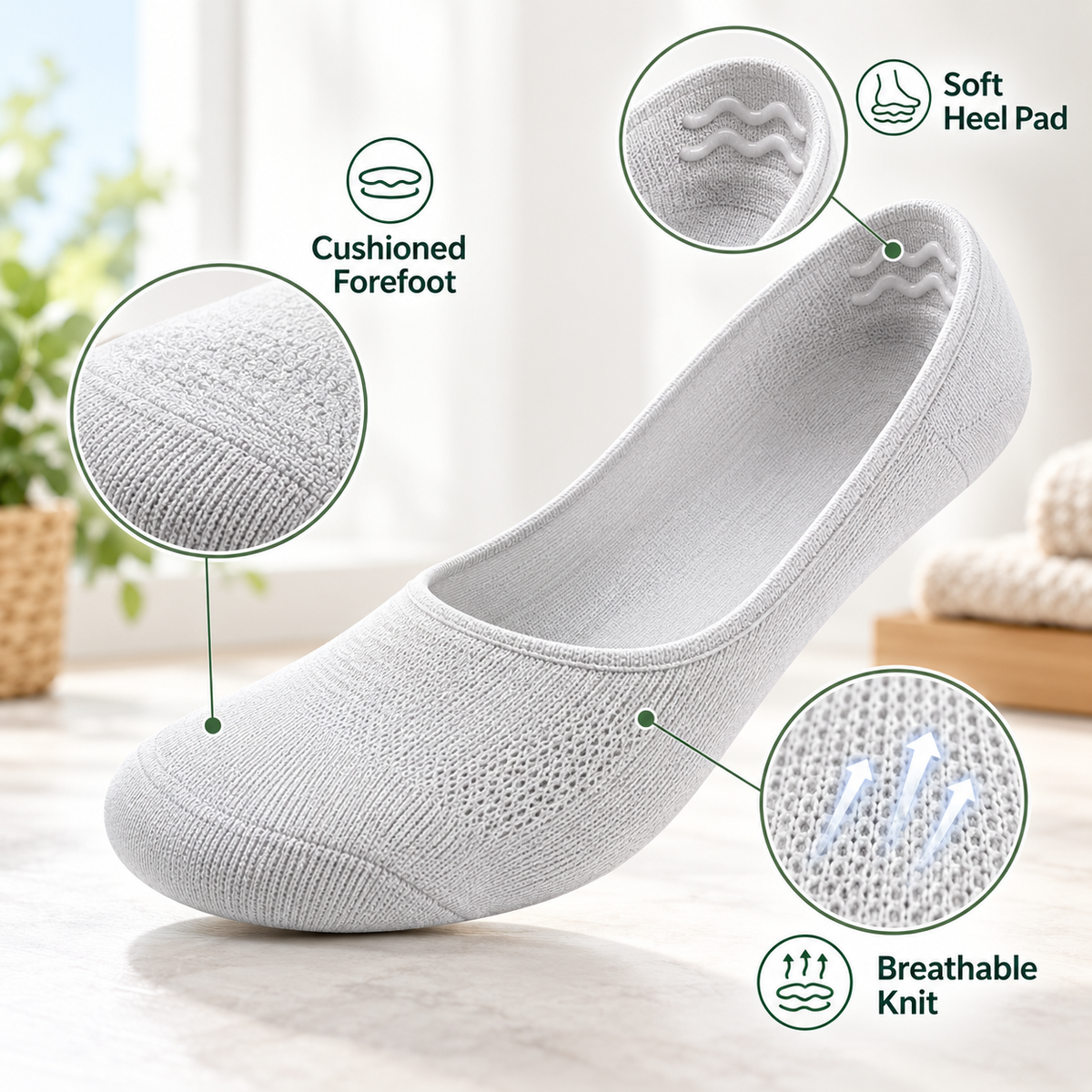 🧦6/10/20pairs Cushioned No-Show Socks with Padded Support for Everyday Walking Comfort