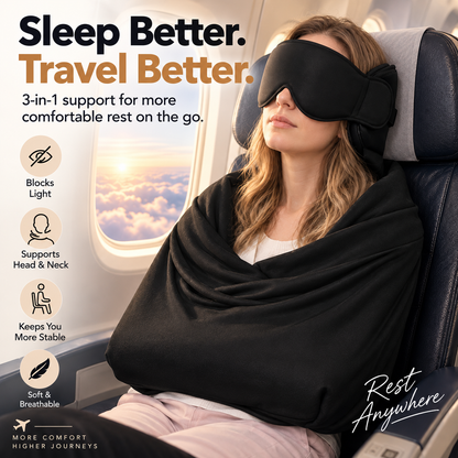 ✈️  3-in-1 Travel Sleep Support – Blackout Eye Mask & Head Support