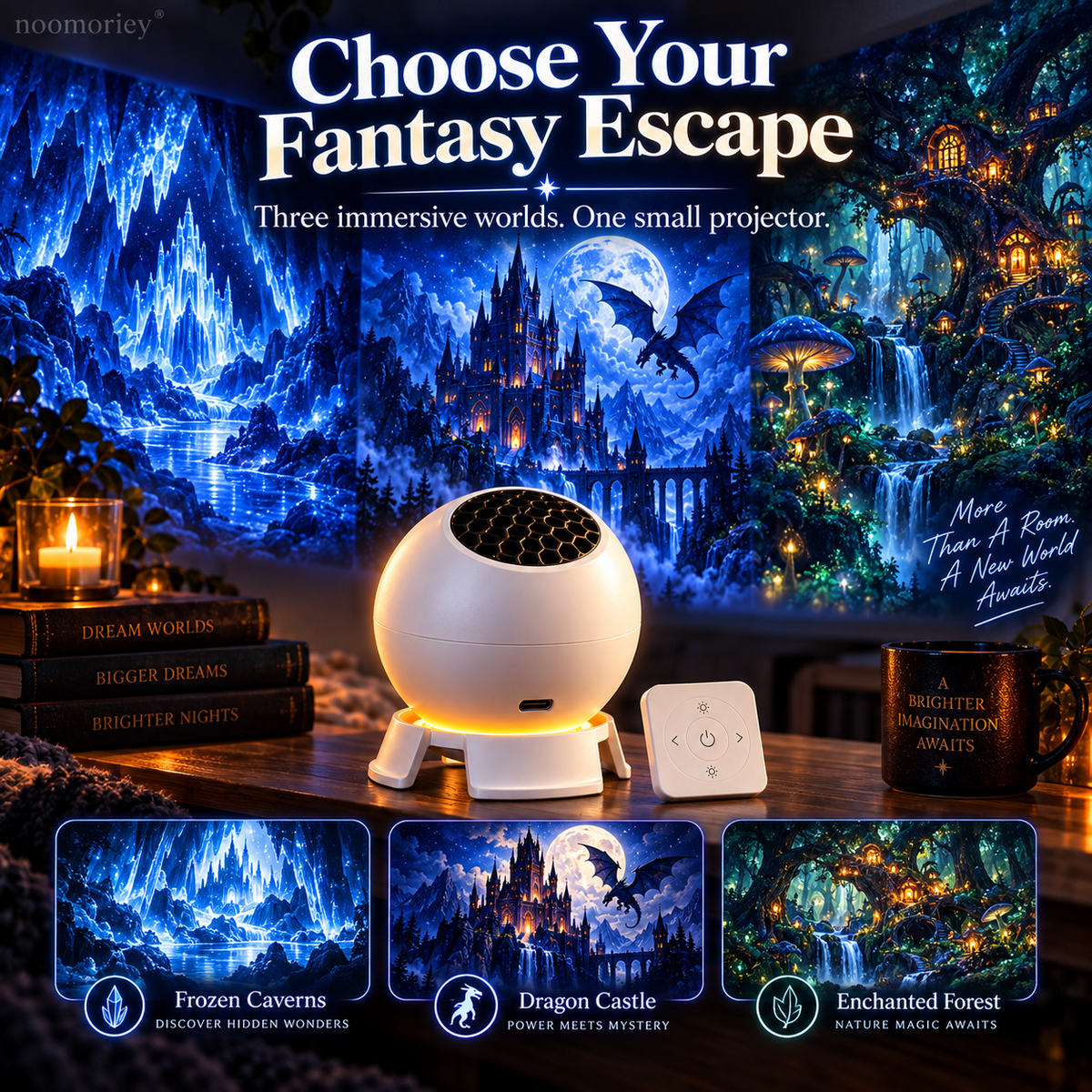 🐉 Dark Fantasy Dragon Room Projector – ✨Immersive Castle, Forest & Frozen World Light