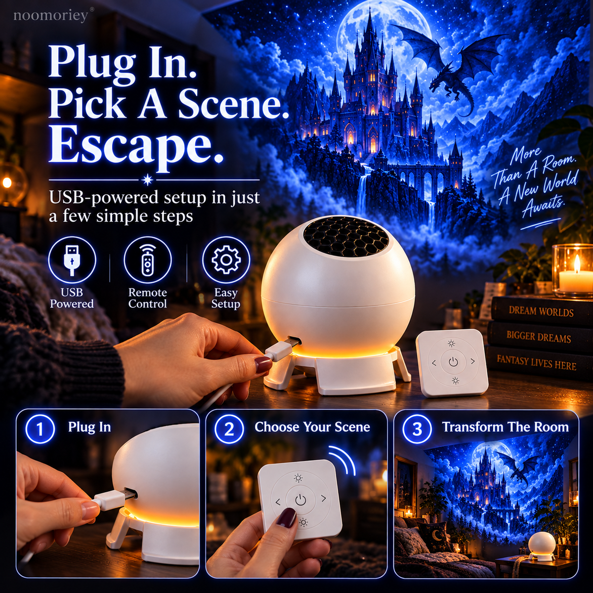 🐉 Dark Fantasy Dragon Room Projector – ✨Immersive Castle, Forest & Frozen World Light