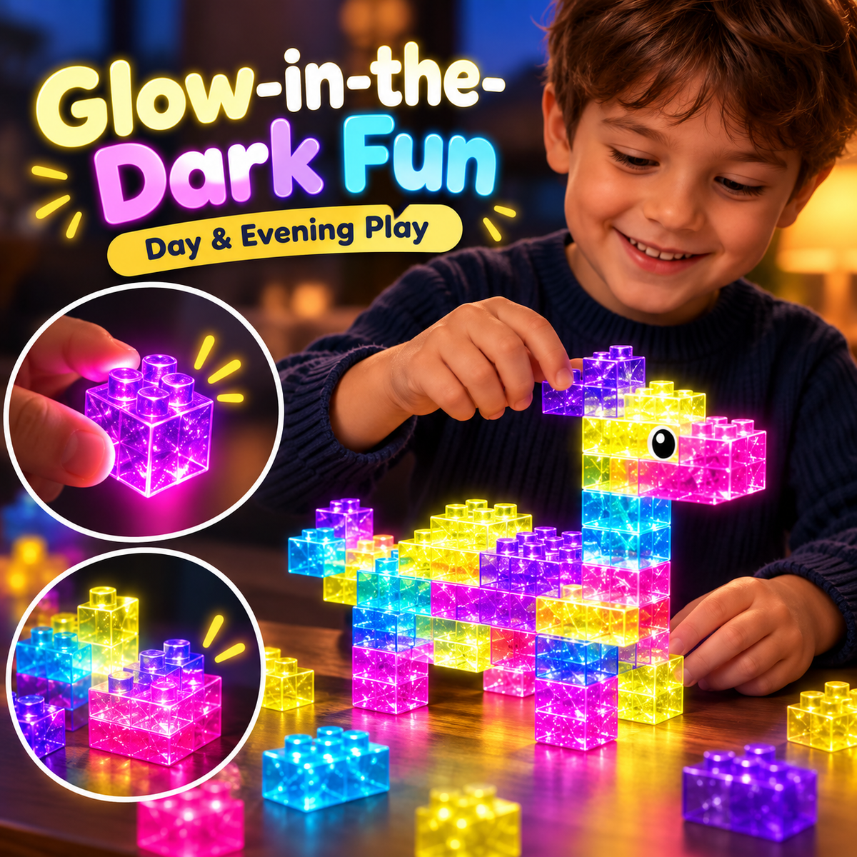 🌙 Glow-in-the-Dark Squishy Jelly Building Blocks – Soft Creative Building Toy for Kids