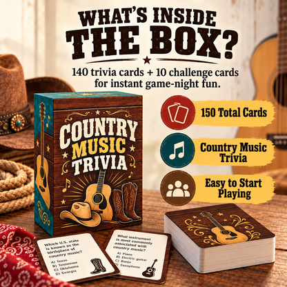 🎸 90s & 2000s Country Music Trivia Game | 150-Card Party Deck