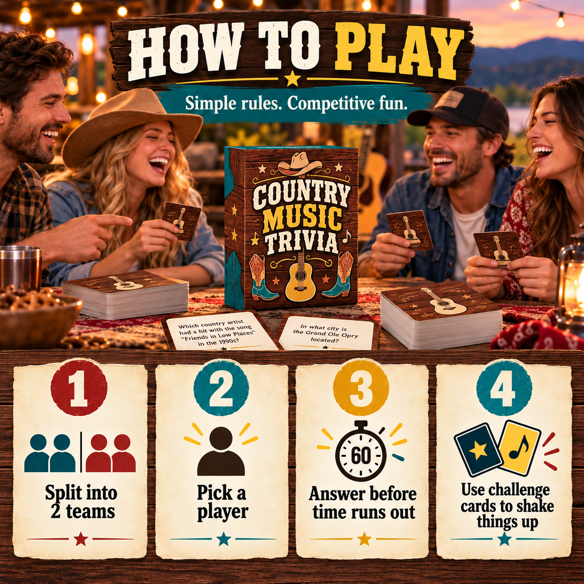🎸 90s & 2000s Country Music Trivia Game | 150-Card Party Deck