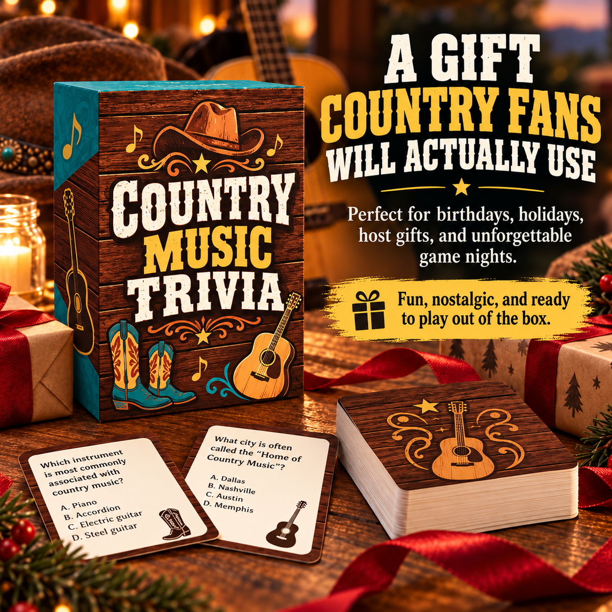 🎸 90s & 2000s Country Music Trivia Game | 150-Card Party Deck