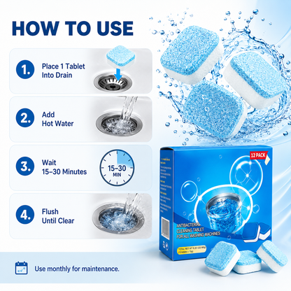 💥🫧Drain Cleaning Tablets 12 Pack For Sinks, Showers & Washing Machines