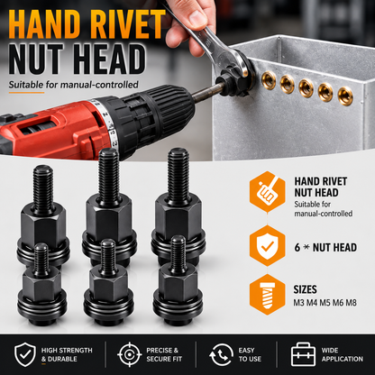 Head Rivet Nut Tool-M3 M4 M5 M6 M8 Rivnut Kit-Carbon Steel Rivnut Set
