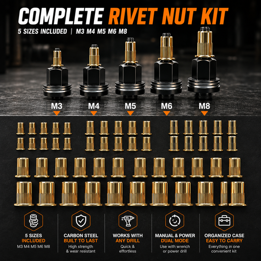Head Rivet Nut Tool-M3 M4 M5 M6 M8 Rivnut Kit-Carbon Steel Rivnut Set