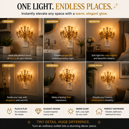 🔥50% off on the last day| 💎 Crystal Chandelier Plug-In Night Light – Instant Luxury Home Decor Outlet Lamp for Kitchen & Bedroom