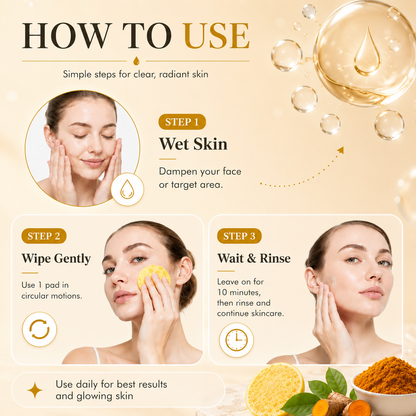 🌿 Natural Turmeric & Kojic Acid Gentle Face Cleansing Pads