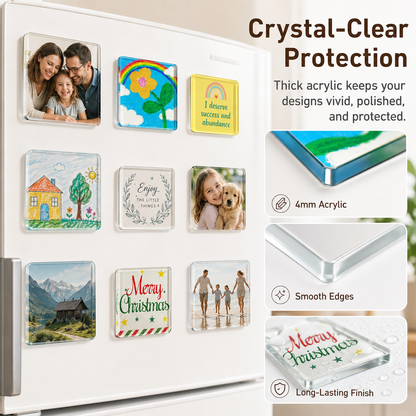 🔥 Hot Sale | 10 Pack 2"x2" Clear Acrylic DIY Fridge Magnets Set with Adhesive Backing