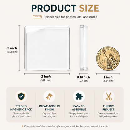 🔥 Hot Sale | 10 Pack 2"x2" Clear Acrylic DIY Fridge Magnets Set with Adhesive Backing
