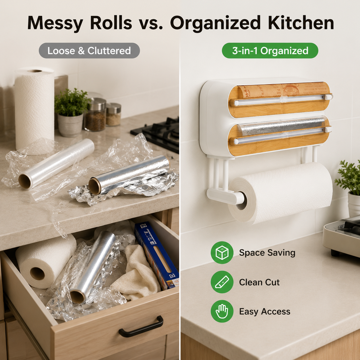 🔥 Hot Sale | Magnetic Plastic Wrap Dispenser with Cutter