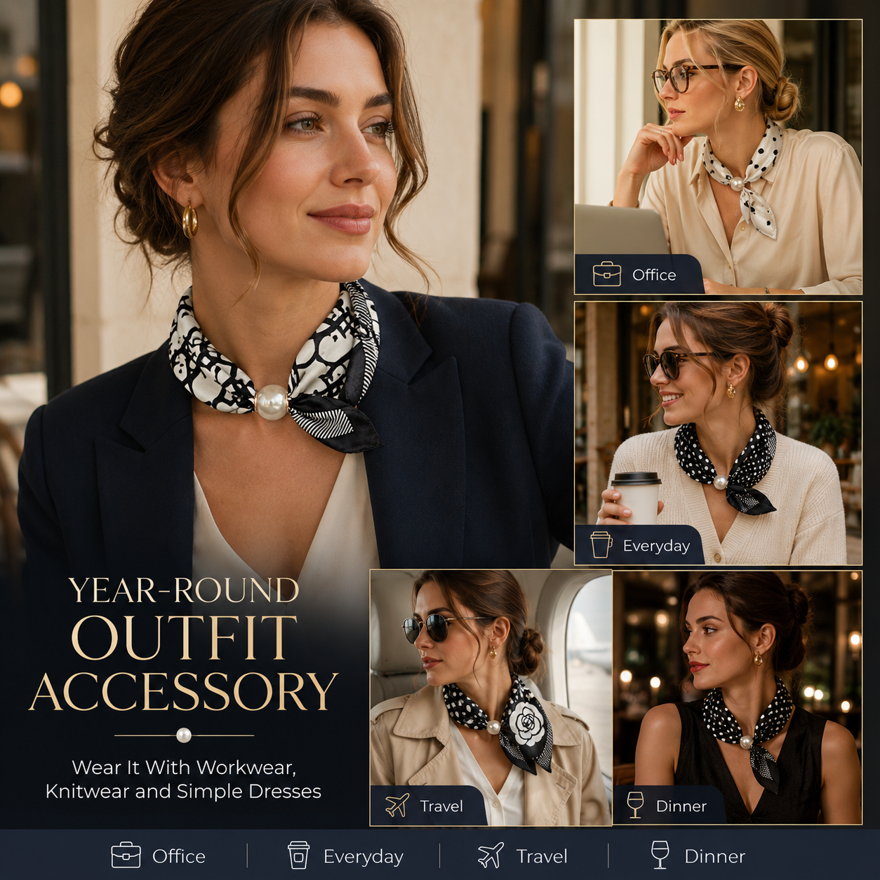 🧣 Effortless Glamour: Pop-On Pearl Necklace Scarf ✨