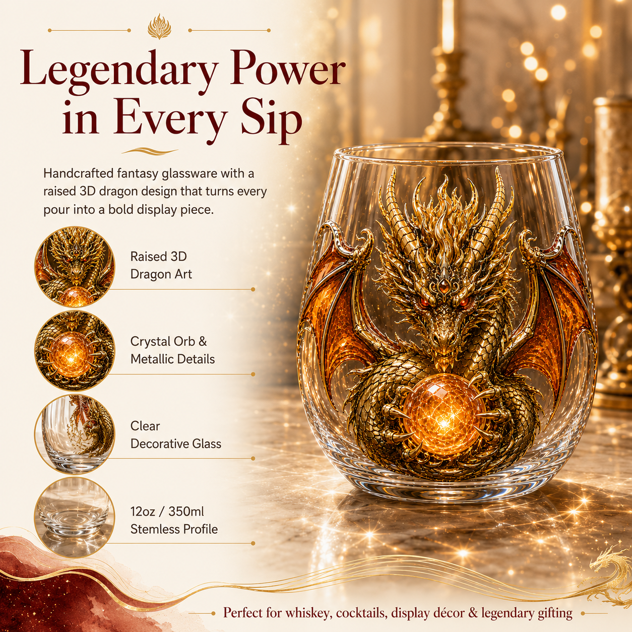 🔥HOT SALE 49% OFF🐉 3D Mythic Dragon Glass Art Cup | Luxury Raised Fantasy Glassware for Whiskey✨