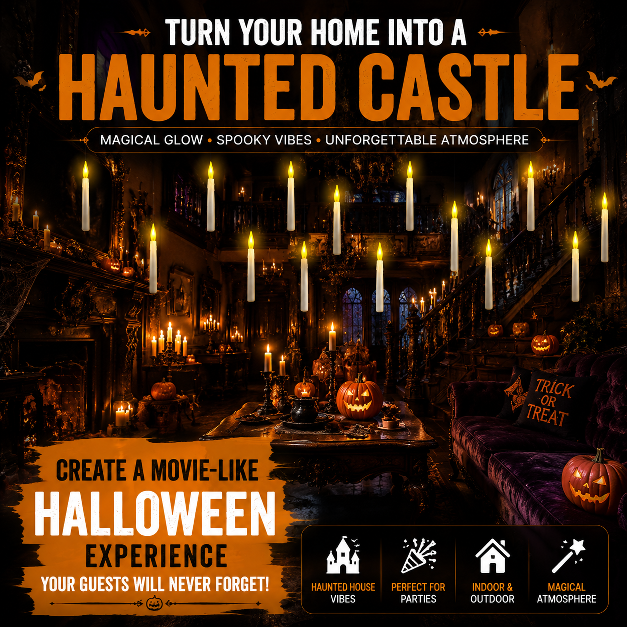 🕯️ Floating Halloween Candles – Create A Magical Haunted House Atmosphere