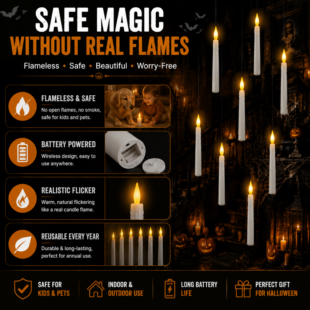 🕯️ Floating Halloween Candles – Create A Magical Haunted House Atmosphere