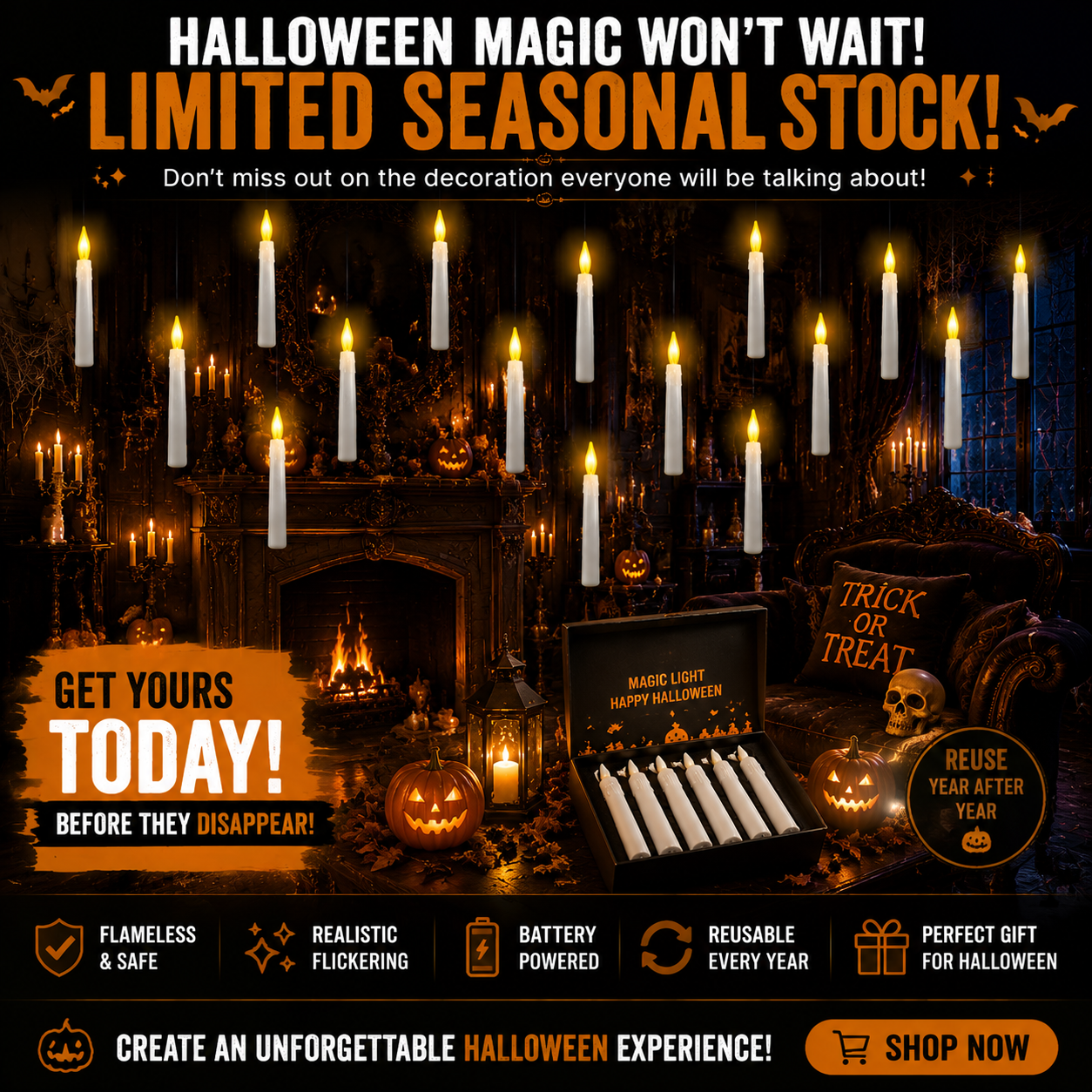 🕯️ Floating Halloween Candles – Create A Magical Haunted House Atmosphere