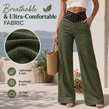 High Waist Criss Cross Wide Leg Trousers
