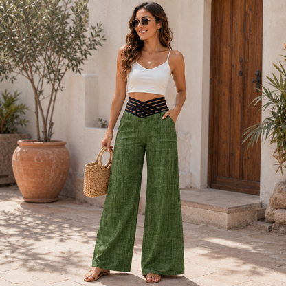 High Waist Criss Cross Wide Leg Trousers