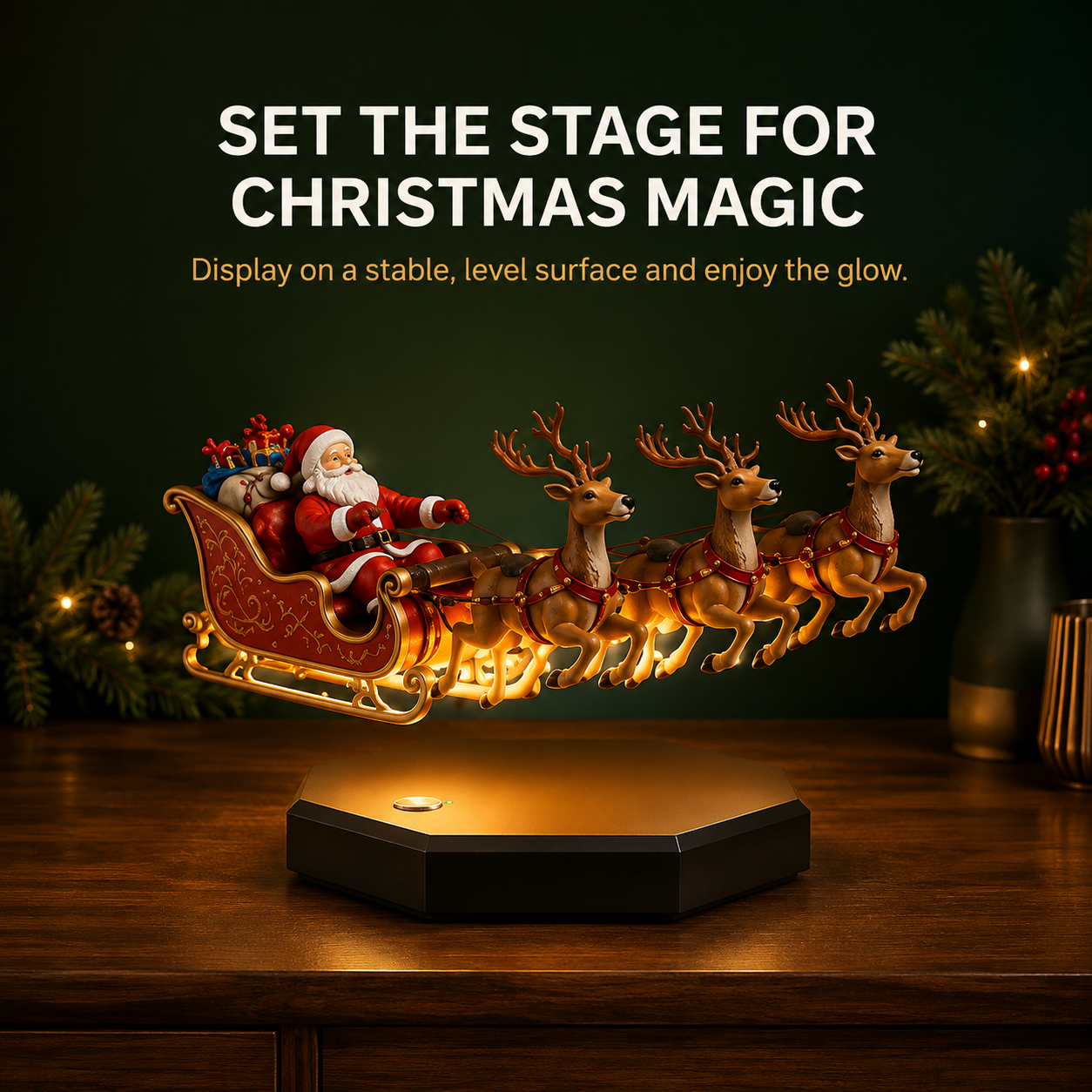 🎅 Floating Santa Sleigh with 4 Reindeer – Magnetic Levitation Christmas Display