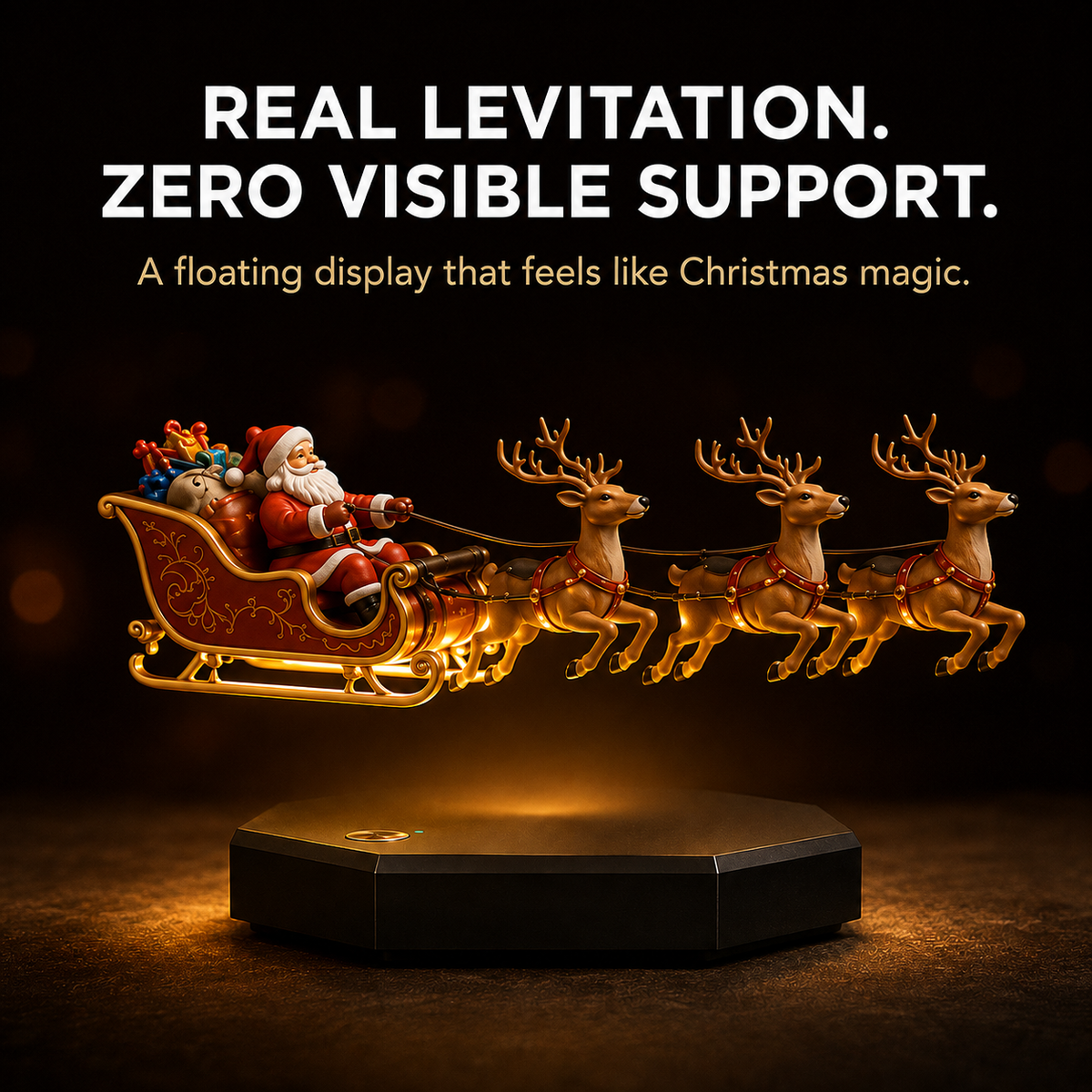 🎅 Floating Santa Sleigh with 4 Reindeer – Magnetic Levitation Christmas Display