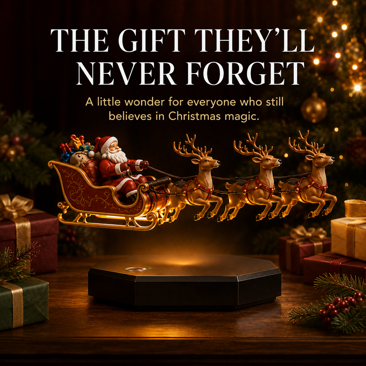 🎅 Floating Santa Sleigh with 4 Reindeer – Magnetic Levitation Christmas Display