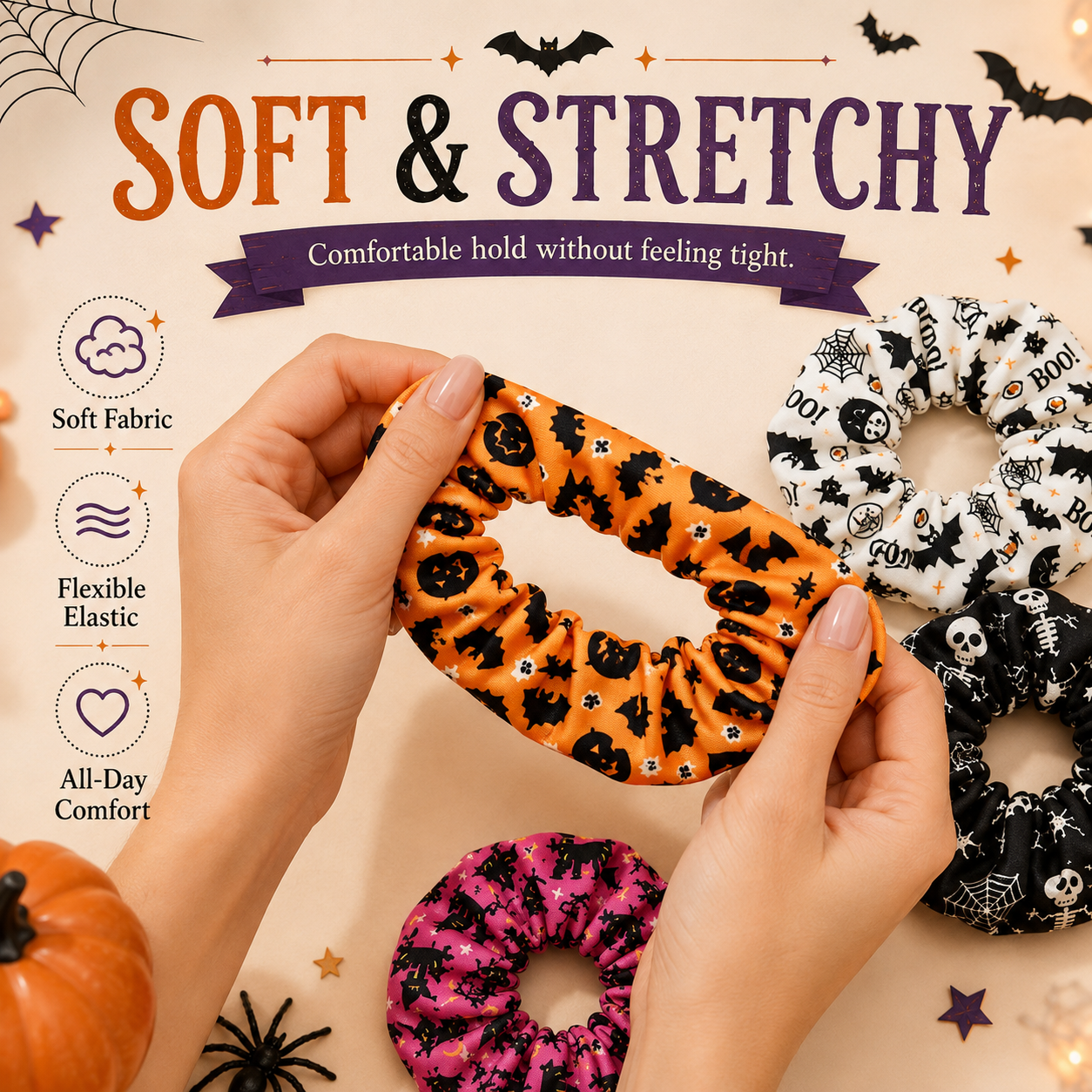 🎃 Hand-Illustrated Halloween Scrunchie Collection