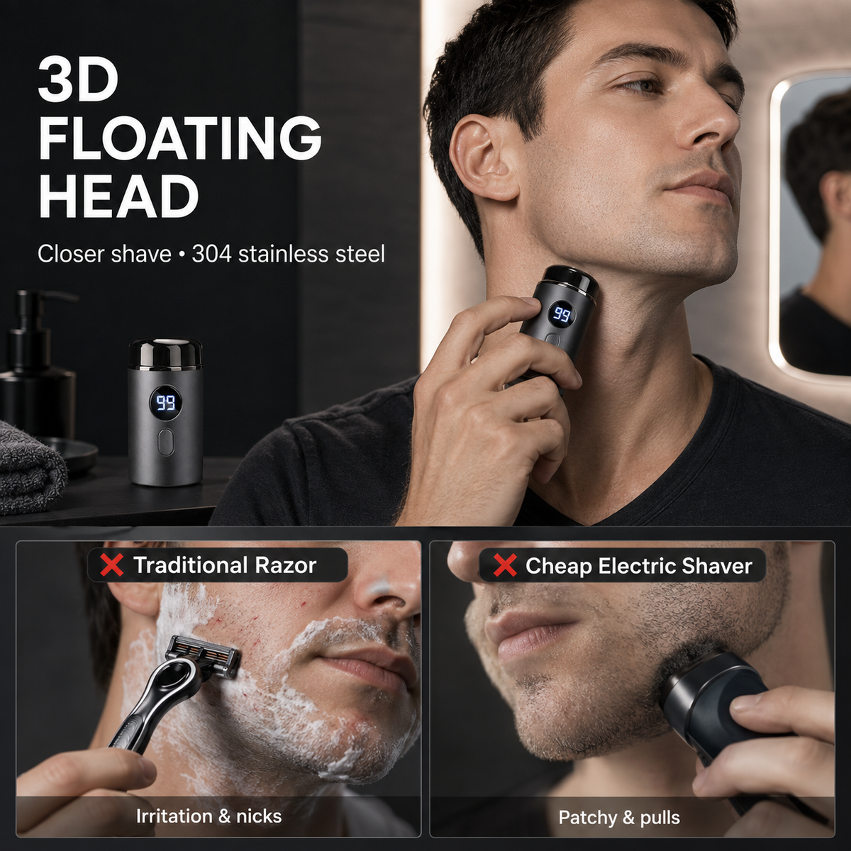 Electric Shaver with LED Display & USB-C Charging