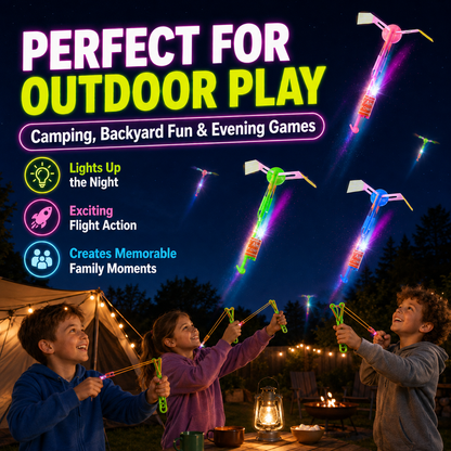 🚁 12-Pack LED Flying Set – Helicopters + Slingshots, Glow in the Dark