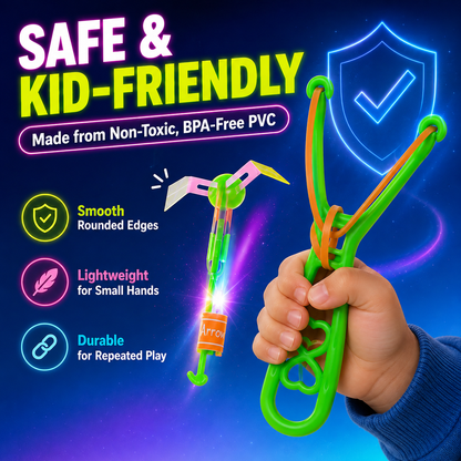 🚁 10-Pack LED Flying Set – Helicopters + Slingshots, Glow in the Dark