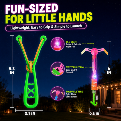 🚁 12-Pack LED Flying Set – Helicopters + Slingshots, Glow in the Dark