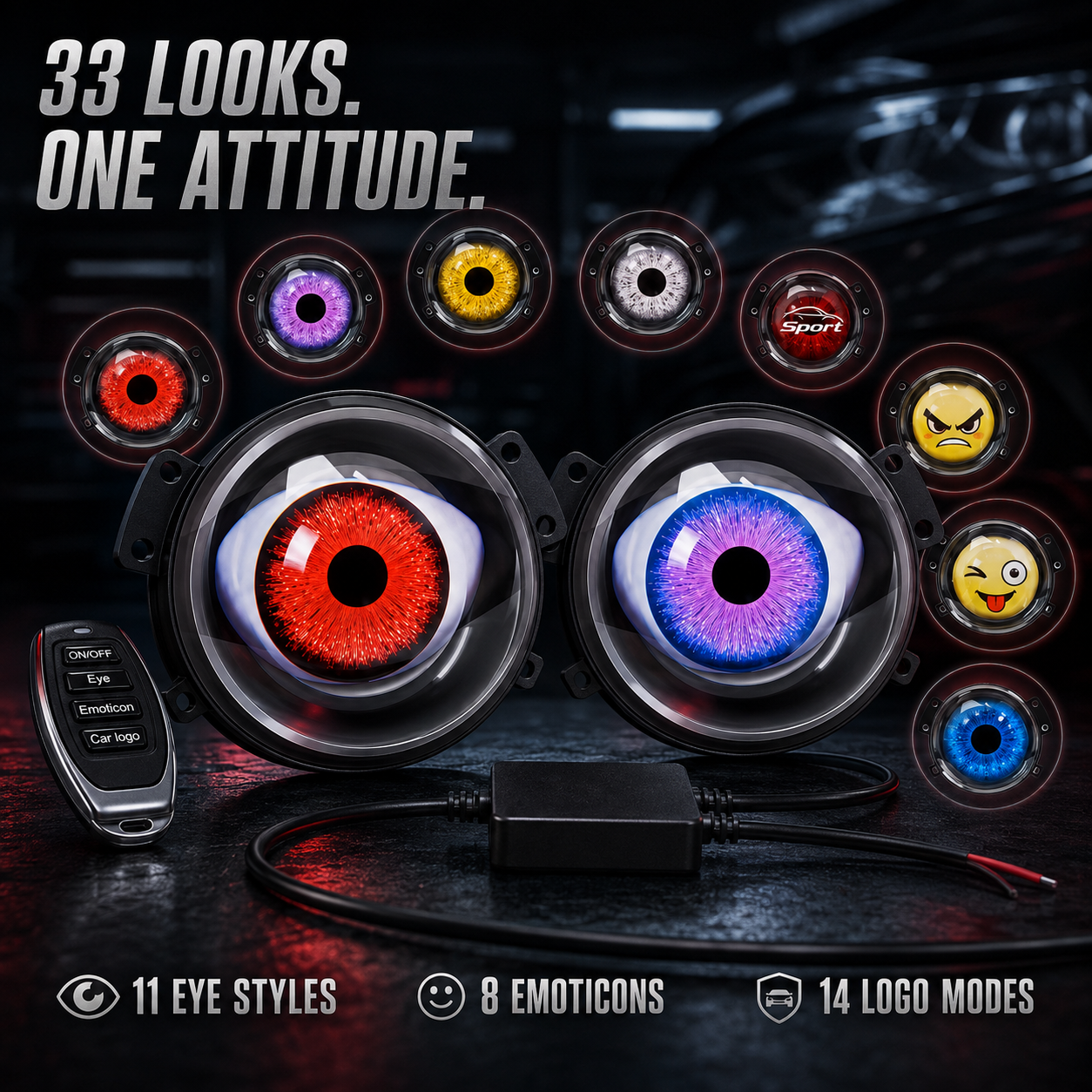 🔥 Limited Time 50% OFF😈ED Headlights with Animated Evil Eyes