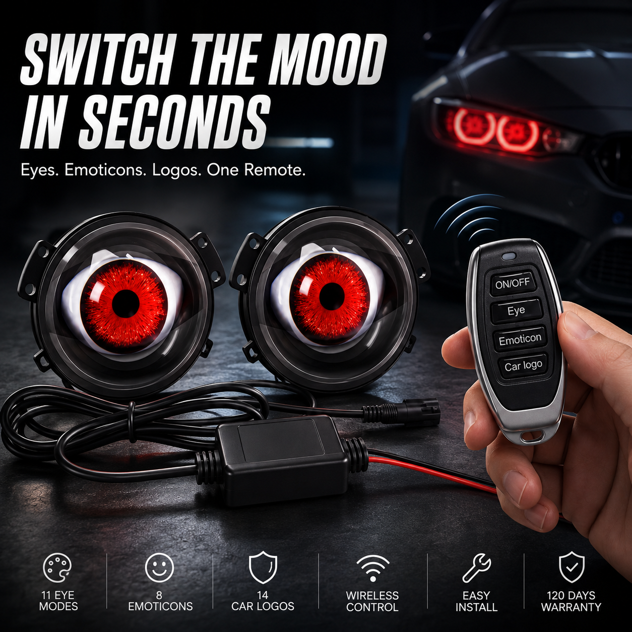 🔥 Limited Time 50% OFF😈ED Headlights with Animated Evil Eyes