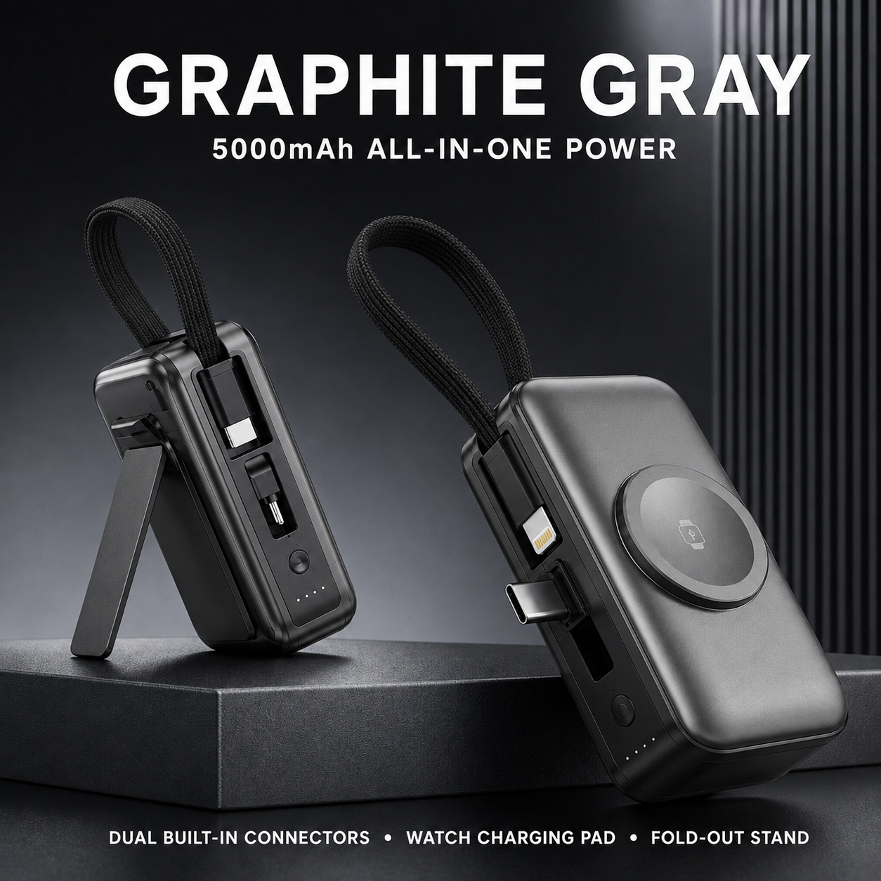 🔋 3-in-1 Mini Power Bank – Phone Charger, Watch Charger & Foldable Stand