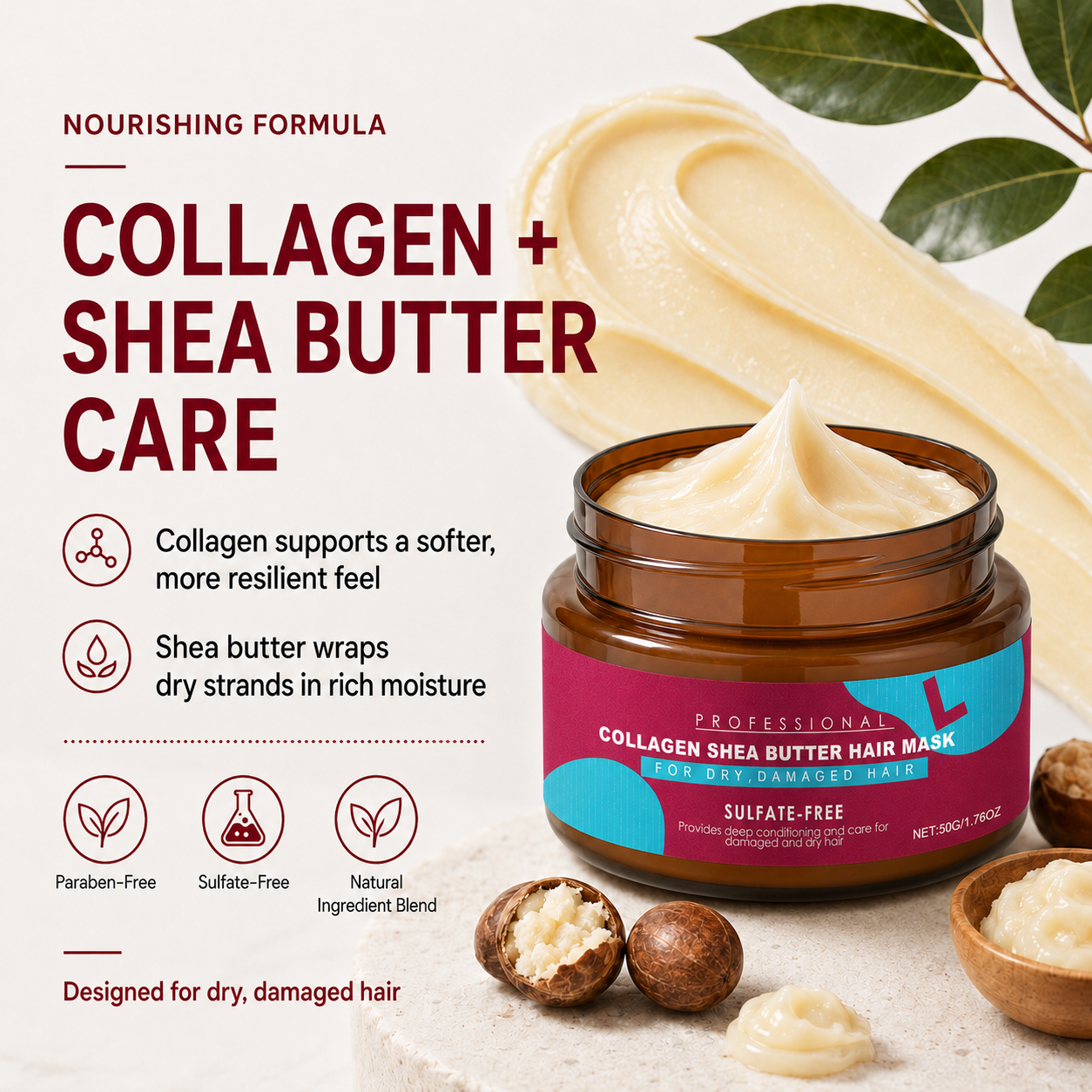 🌿 Collagen & Shea Butter Hair Mask – Deep Repair Treatment for Dry/Damaged Hair
