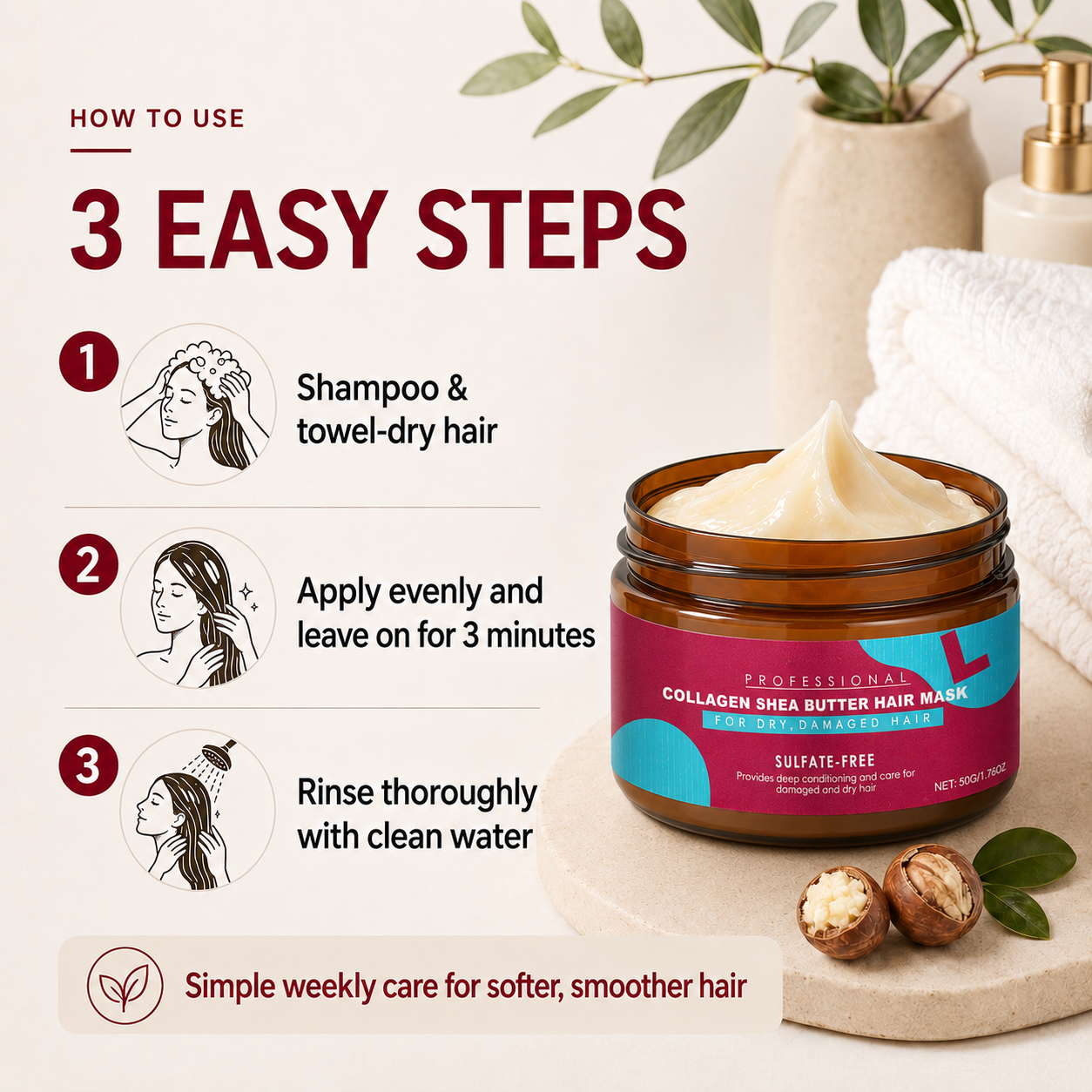 🌿 Collagen & Shea Butter Hair Mask – Deep Repair Treatment for Dry/Damaged Hair