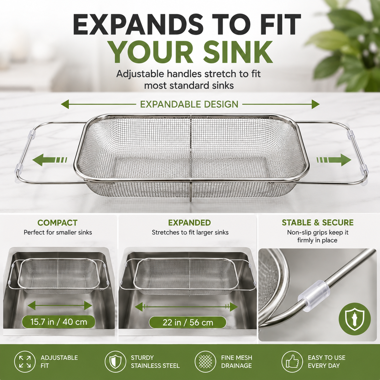 🔥Expandable Over-the-Sink Colander Basket – Wash, Drain & Dry with Ease