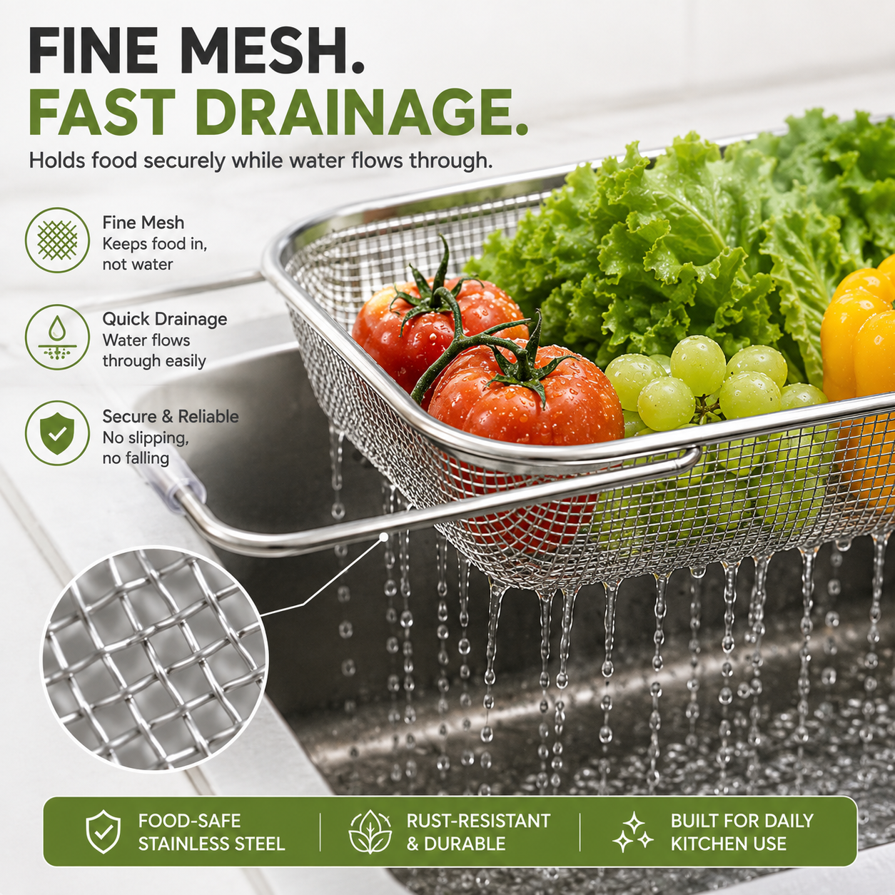 🔥Expandable Over-the-Sink Colander Basket – Wash, Drain & Dry with Ease