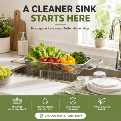 🔥Expandable Over-the-Sink Colander Basket – Wash, Drain & Dry with Ease