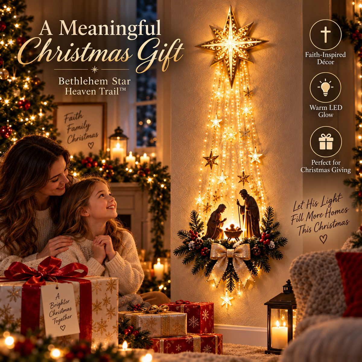 ✨Last Day 49% OFF✨ ✝️ Bethlehem Star of Faith – Lighted Nativity Wall Decor
