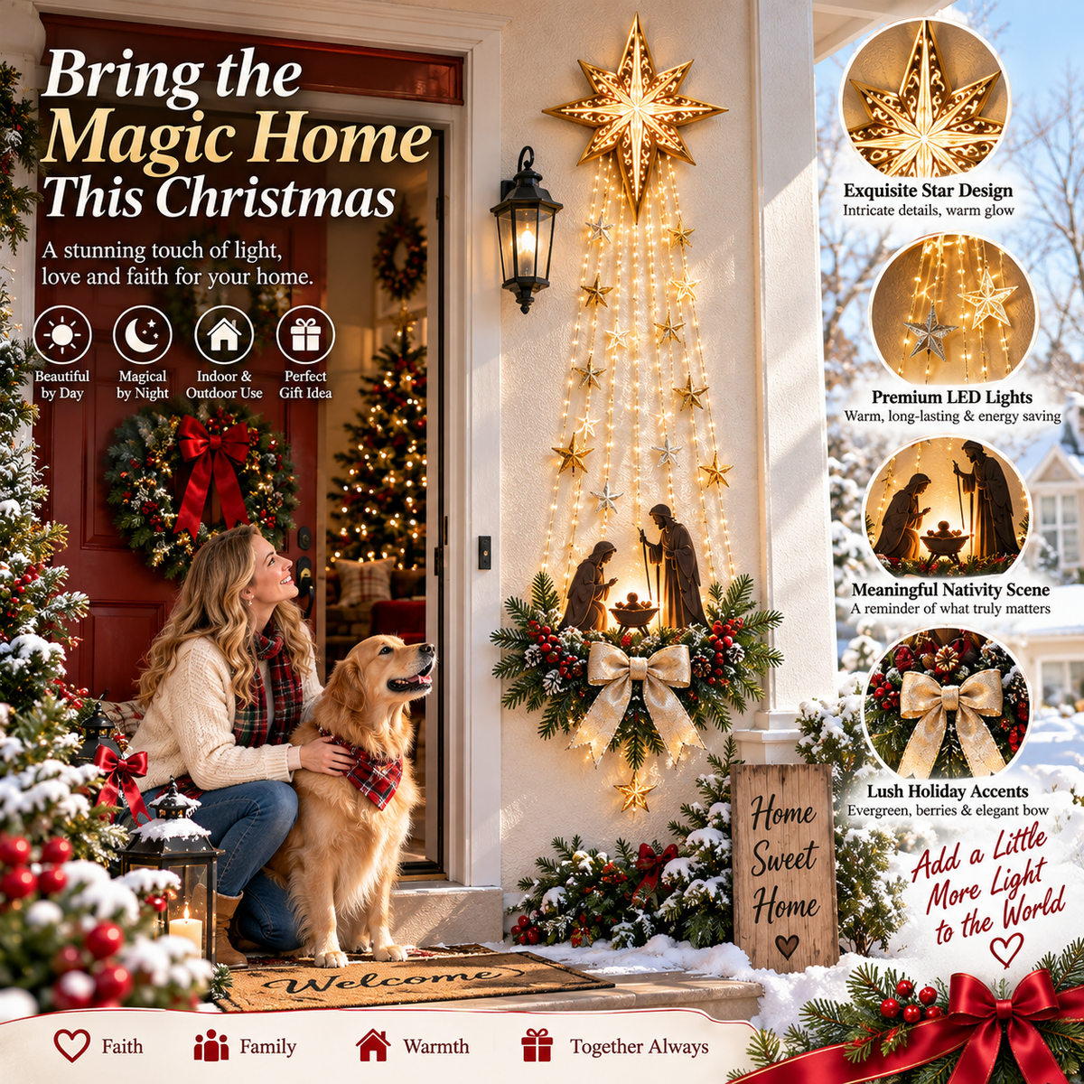 ✨Last Day 49% OFF✨ ✝️ Bethlehem Star of Faith – Lighted Nativity Wall Decor