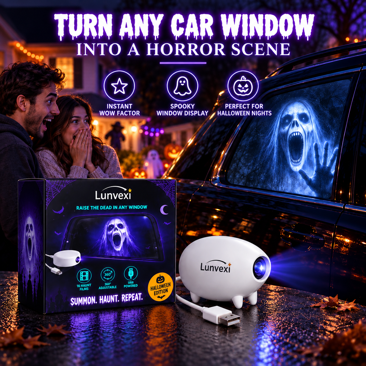 🎃 Halloween Window Projector 👻 16 Spooky Films USB Powered Holiday Decor