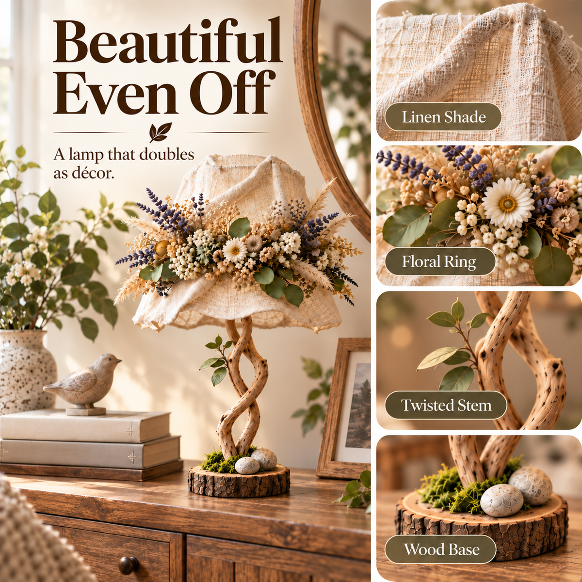 🌿 Botanical Woodland Table Lamp✨ Warm Glow & Nature-Inspired Decor