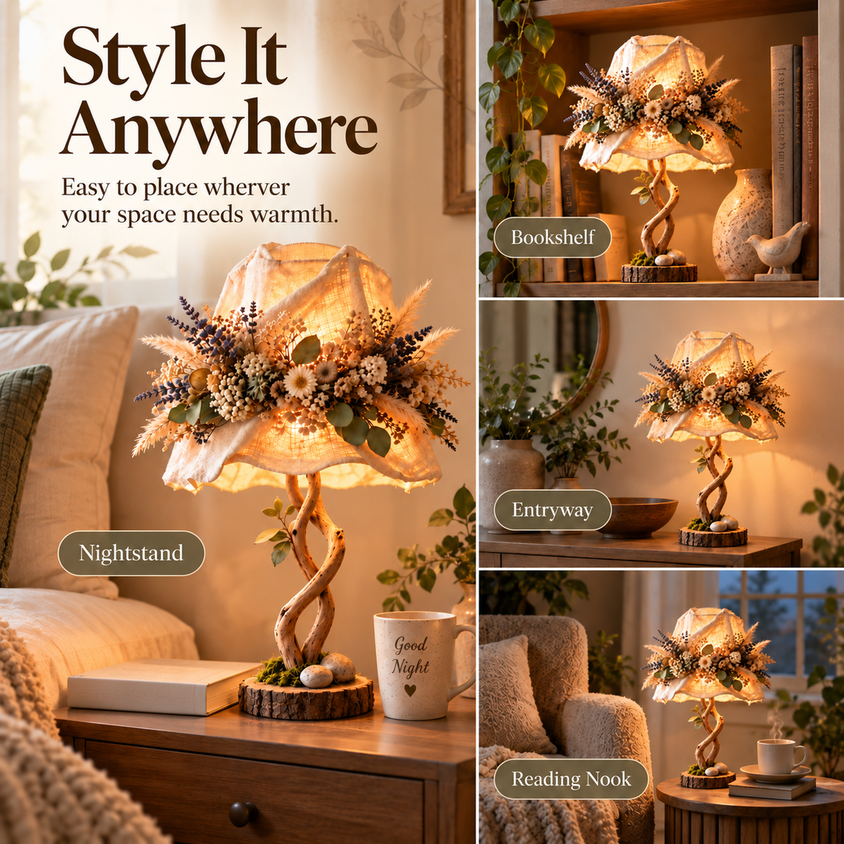 🌿 Botanical Woodland Table Lamp✨ Warm Glow & Nature-Inspired Decor