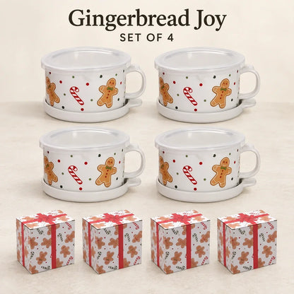 Christmas Gingerbread Mug Gift Set with Lid & Saucer