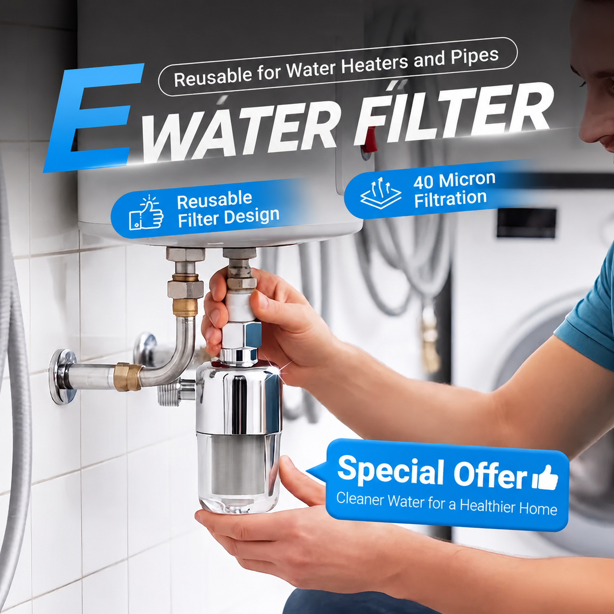 📢📢 50%  OFF  !! ✨Stainless Steel 40-Micron Whole House Water Filter
