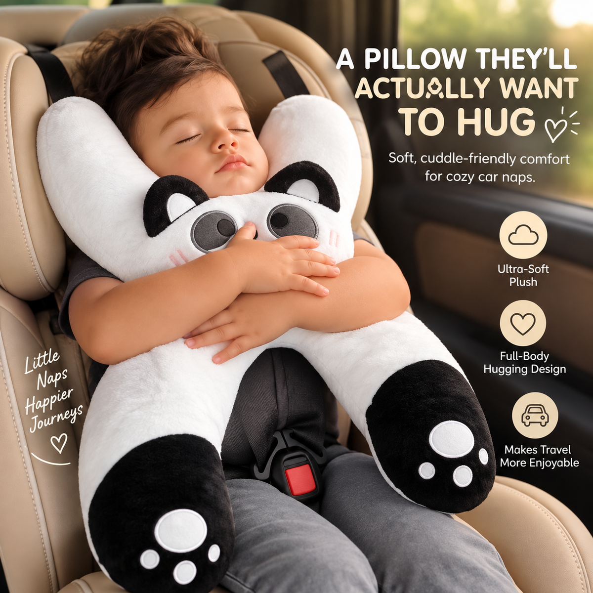 🧸 Kids Car Sleep Buddy – Full-Body Travel Pillow for Cozy Road-Trip Naps