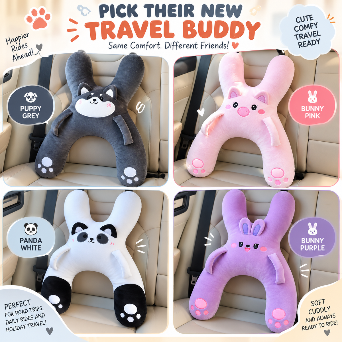 🧸 Kids Car Sleep Buddy – Full-Body Travel Pillow for Cozy Road-Trip Naps